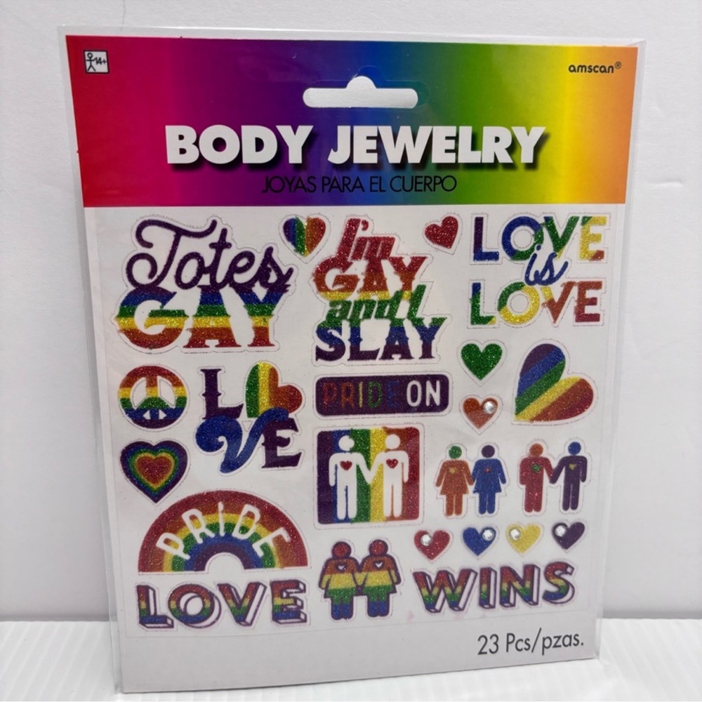 Pride Body Jewelry Set - 7.75" x 6" Multicolor Glitter‎ Adhesive, Stunning Sheet